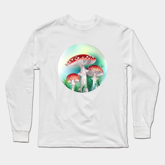 Red fly agarics in circle Long Sleeve T-Shirt by Blackmoon9